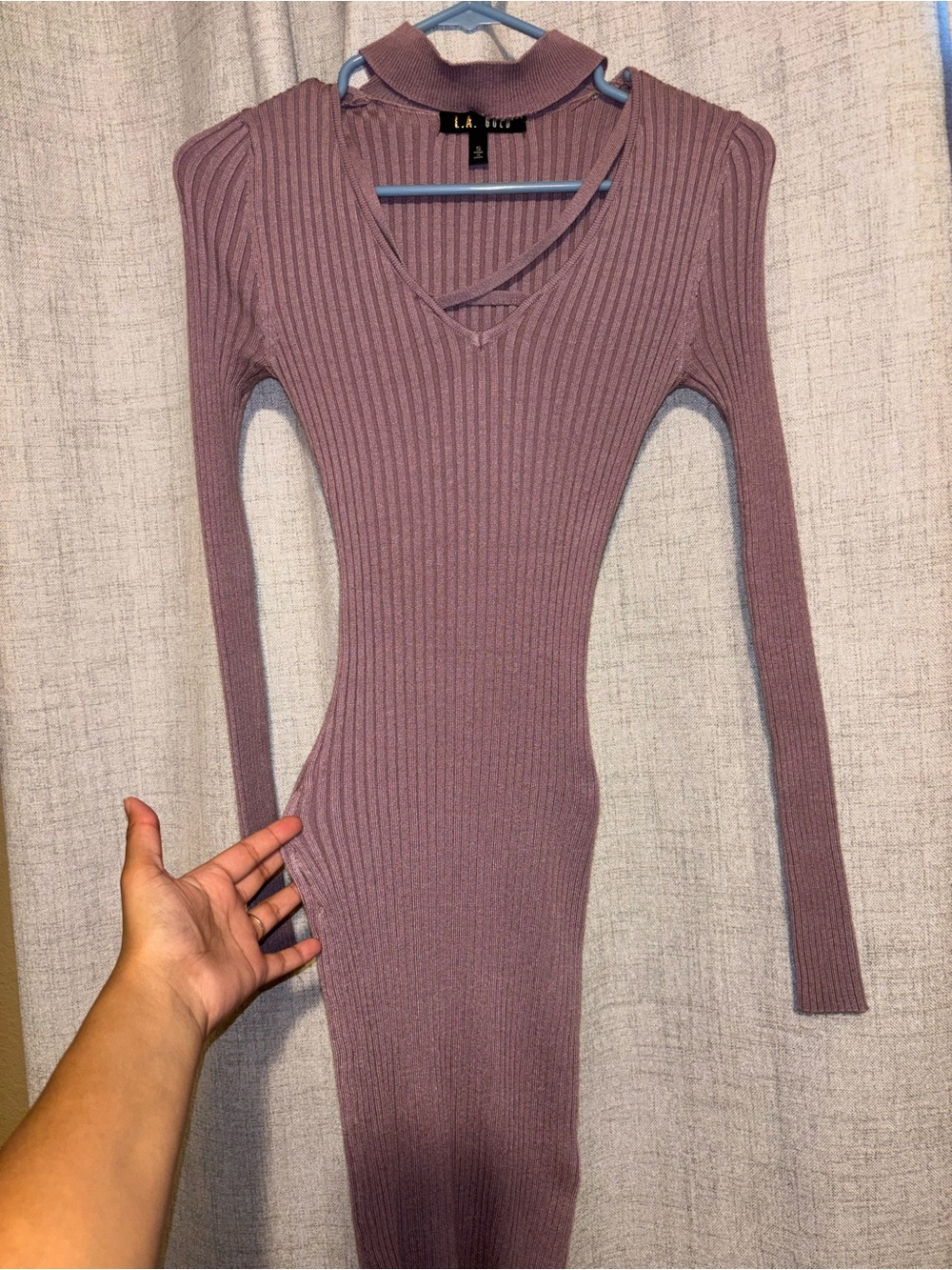 Ribbed Long Sleeve Bodycon Dress in Mauve. Very stretchy
